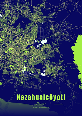 Nezahualcóyotl, Mexico City Map Art
