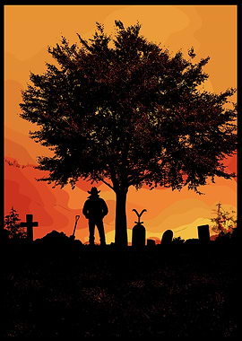 Silhouette of Cowboy at Cemetery