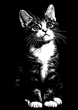 Black and White Kitten Illustration