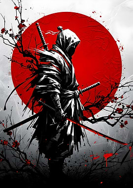 Samurai Warrior with Red Sun