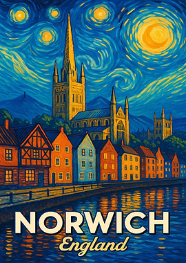 Norwich England Travel Poster Art