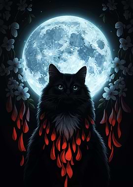 Black Cat and Moon Digital Art