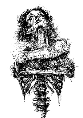 Distressed Figure with Skeletal Torso