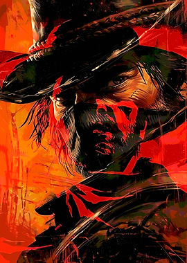 Western Character Portrait with Red Accents