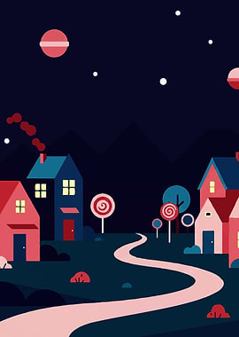 Candy Land Nightscape Illustration