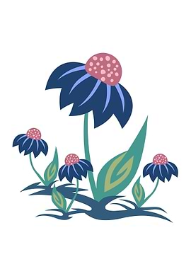 Stylized Floral Illustration with Blue Flowers