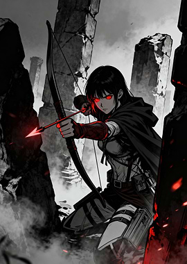 Anime Archer with Red Eyes
