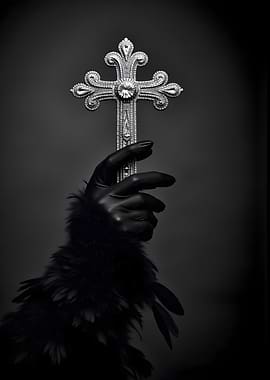 Gothic Cross Held by Gloved Hand