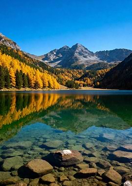Alpine Lake Reflection in Autumn