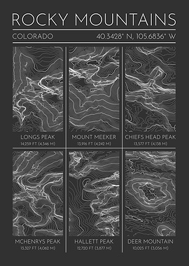 Rocky Mountains Colorado Topographic Contour Map