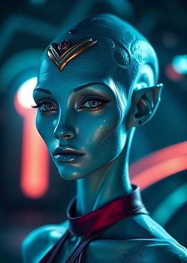 Blue Arcturian Alien Woman Portrait