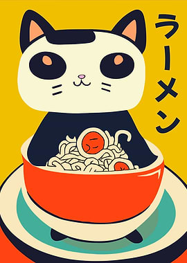 Cat Ramen Bowl Illustration