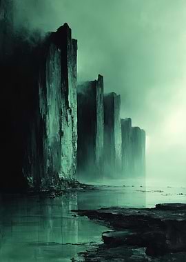 Monochromatic Fantasy Landscape with Cliffs