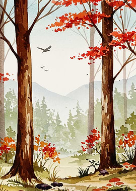 Autumn Forest Watercolor Painting