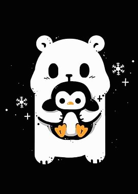 Polar Bear Hugging Penguin Cartoon