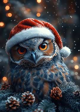 Christmas Owl with Santa Hat