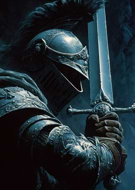 Knight in shining armor with sword