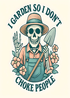 Gardening Skeleton with Flowers and Shovel