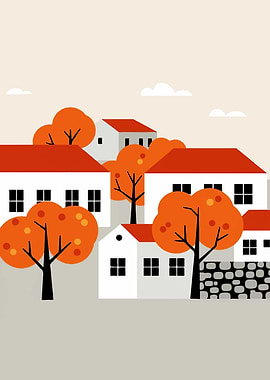 Autumn Village Illustration