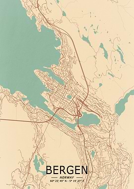 Bergen Vintage Map