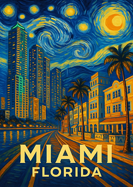 Miami Florida Van Gogh Style Painting