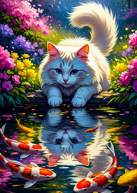 Cat and Koi Pond Reflection