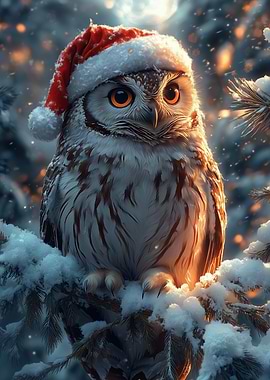 Christmas Owl with Santa Hat