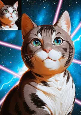 Cat Portrait with Cosmic Background