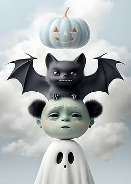 Halloween Totem: Pumpkin, Bat, and Ghost