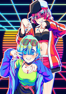 Two Anime Girls in Neon Style