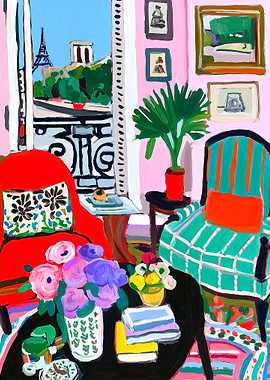 Parisian Interior with Eiffel Tower View