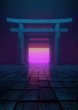 Retro Neon Torii Gate