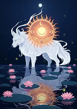 Lunar Wolf in Lily Pond