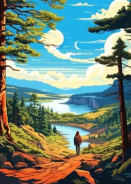 Hiker in a scenic landscape