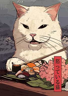 Angry Cat with Sushi