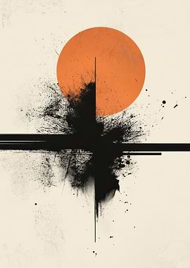 Abstract Orange Circle and Black Splatter