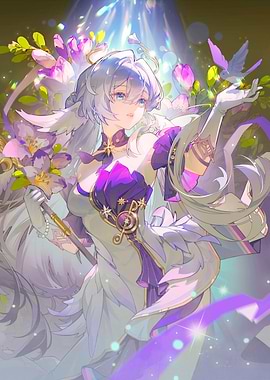 Girl with Bird and Flowers