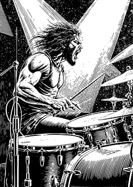 Drummer in Action Black and White