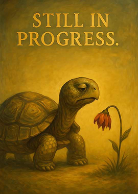 Thoughtful Turtle with a Wilted Flower – Still in Progress