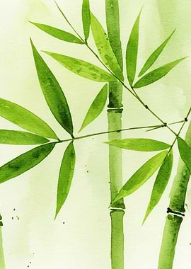 Green Bamboo Watercolor Painting