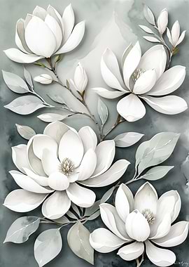 Elegant White Magnolia Floral Arrangement Art