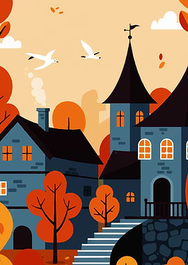 Autumn Village Illustration