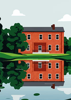 Brick House Reflection on Water