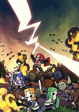 Cartoon Knights in Battle Under Lightning