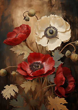 Red and White Poppies