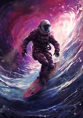 Astronaut Surfing on Waves