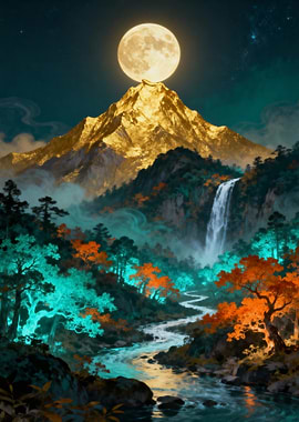 Golden Mountain and Moonlit River