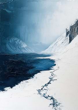Blue and White Winter Landscape Painting