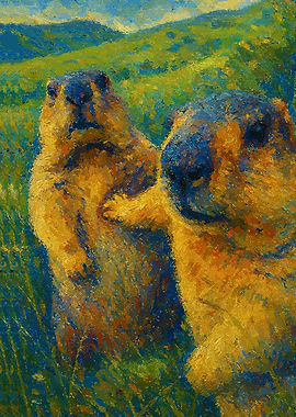 Two Marmots in a Field Painting