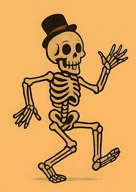 Cartoon Skeleton with Top Hat